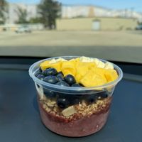 Açai bowl with mango, blueberries and banana   at Vibras Juice Bar in Lone Pine