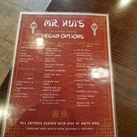 Vegan menu at Mr. Hui's Peacock Express in Florence