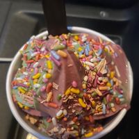 Strawberry & Matcha w/rose petals & sprinkles  at Pure Twist in Stone Harbor