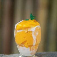 Vegan Mango Lasi with homemadw coconut Yogurt. at MOODs  in Chiang Mai