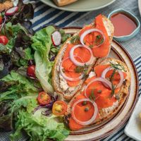 Vegan Carrot Lox with Tofu cream cheese. at MOODs  in Chiang Mai