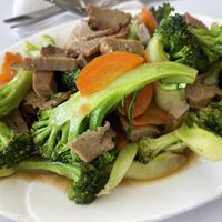 Beef and broccoli  at Loving Hut in Panama City