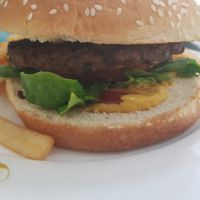 Vegan burger at Loving Hut in Panama City