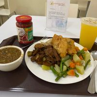 My lunch. It was a lot. Seitan, mixed veggies, lentil soup rice, etc. many more options but I was full.  at Loving Hut in Panama City