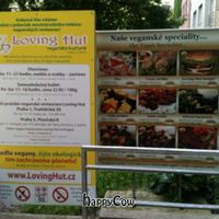 Menu sign outside at Loving Hut - Vinohrady in Prague