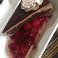 Chocolate/banana cake & raspberry cheesecake (got it to go) at Loving Hut - Vinohrady in Prague