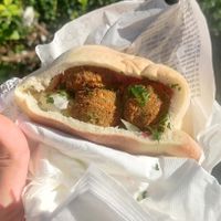 spicey falafel pita at Atomic Falafel in Florence