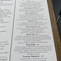 Cocktail menu at Ye Olde Tavern  in Manchester Center