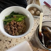 My partner got the bakso dish (vegan) at Merry Mie in Canggu