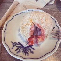 Vegan coconut berries dumpling  at Knedlín in Prague