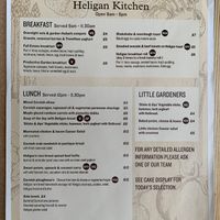 Menu - Heligan kitchen at Heligan Kitchen & Bakery in St Austell