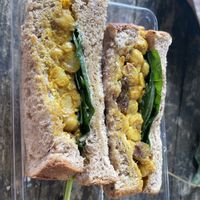 Coronation chickpea & spinach sandwich  at Joey's Cafe in Ambleside