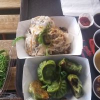 Vegan wontons and veggie dumplings at Dumpling Man in New York City