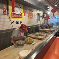 counter + dumpling making  at Dumpling Man in New York City