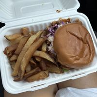 bbq chick’n sandwich with fries  at Plantology in Gainesville