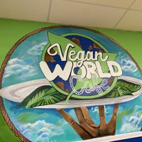 Beautiful wall done by local artist  at Vegan World Cafe in Chicago