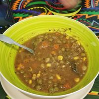Vegetable soup at Vegan World Cafe in Chicago