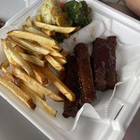 soul plate with vegan ribs   at Vegan World Cafe in Chicago