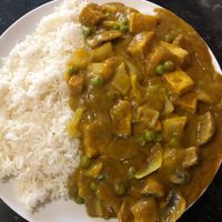 Vegan chicken curry and boiled rice at Oriental Chef in Wolverhampton