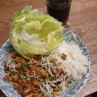 Vegan yuk sung and boiled rice at Oriental Chef in Wolverhampton