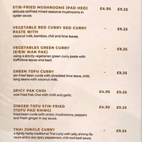 The vegan menu at Bangkok Bistro in Winchester