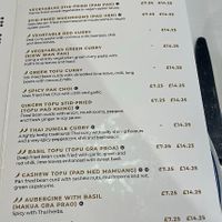 Vegan Section on Menu at Bangkok Bistro in Winchester