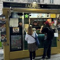Old news stand converted into FALAFEL +  at Falafel + in London