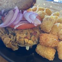 House made plant burger   at Atlantic Brewing in Bar Harbor