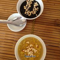 Sesame dessert and corn dessert. Both served hot at May Trang - White Cloud in Hanoi
