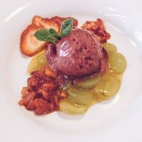 Dessert with sorbets and fruits at ElzLand Hotel Pfauen in Elzach