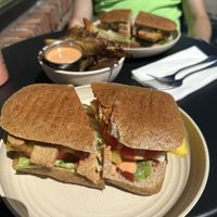 Bacon egg and cheez, garlic fries, BLAT  at Rock n Roots in Williston Park