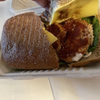 Eggplant sandwichh  at Rock n Roots in Williston Park