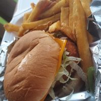 Chicken sandwich with friez at Golden Vegan in Zachary