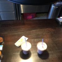 Two strawberry drinks. There were lots of flavors to choose from. The tropical was the next most appealing option. Some had honey in them so watch out if you avoid bee products.  at jazzayoga in Belgrade