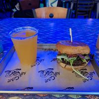 Blood orange cider and veggie burger at The Cove in San Antonio