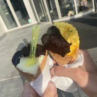 Dark chocolate, pear, mango and passion fruit  at Luff Gelato in Belgrade