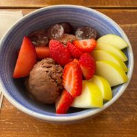 Choco ice cream with fruits  at Cafe Mint in Mallorca