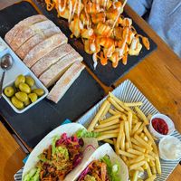 Patatas bravas, Pan & alioli, vegan Tacos at Cafe Mint in Mallorca