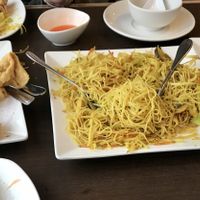 Singapore noodles & Turnip Cake at Greens Vegetarian Restaurant in Toronto