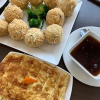 The balls are amazing with the spicy red sauce they have at the restaurant on the side!   at Greens Vegetarian Restaurant in Toronto