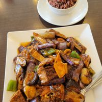 eggplant with tofu in black bean sauce (36) - very umami  at Greens Vegetarian Restaurant in Toronto