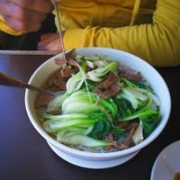 Preserved vegetables with mock soya meat and rice vermicelli soup(preserved veggies were only pak choi)  at Greens Vegetarian Restaurant in Toronto