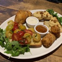 You can choose 8 pieces of fritti/bruschetta for 12.95 so we had fried spaghetti pomodoro, fried lasagne bites, tomato bruschetta and chickpea/hummus bruschetta - the hummus omg ! at Eve's in Winsford