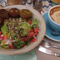 Falafel Bowl and a big Cappuccino with Soya Drink at Mise En Place in Mallorca