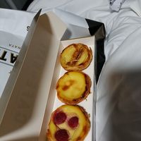 Raspberry(closest), plain(middle), apple cinnamon (furthest) at Café de Nata in South West London