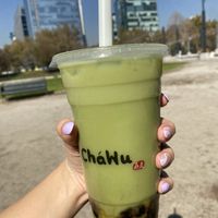 Matcha con tapioca y leche de soya  at Chá Wu in Santiago