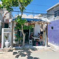 Small outdoor seating area at Com Amor in Holbox