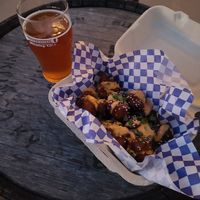 honny garlic Bangers and special addition bangin beer at Bangin' Vegan Eats in Charleston