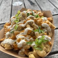 Fries with Mac n Cheez? Yes please!!!     at Bangin' Vegan Eats in Charleston