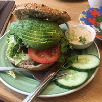 Avo bagel with vegan cheese at Bagels & Beans - Raadhuisstraat in Amsterdam